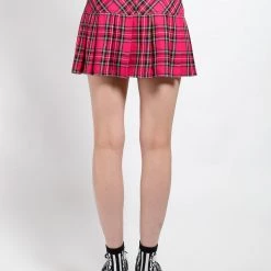 Tripp NYC Gals Pink Plaid Pleated Skirt
