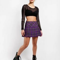 Tripp NYC Gals Purple Plaid Pleated Skirt