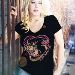Black Market Art Company Pink Panther V Neck Top