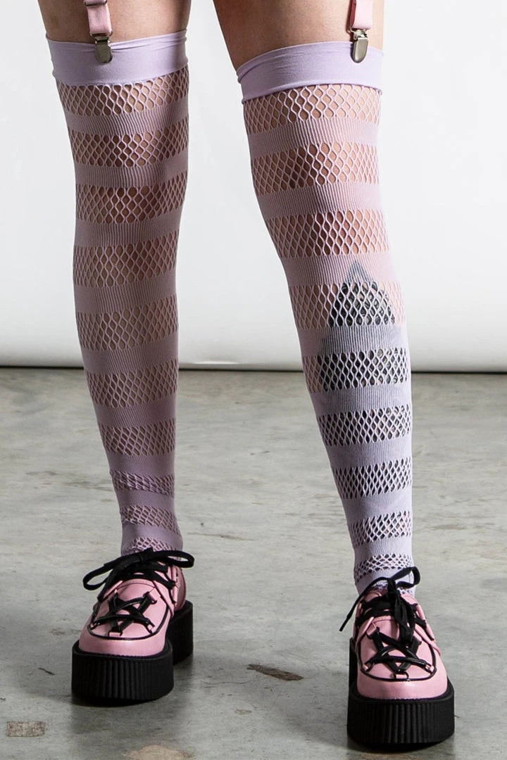KillStar Shena Fishnet Thigh High Stockings Pastel Lilac 3 KillStar Shena Fishnet Thigh High Stockings Pastel Lilac