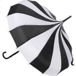 Sourpuss Black & White Striped Pagoda Umbrella