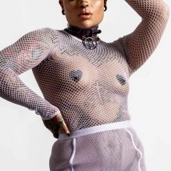 KillStar Sweetheart Fishnet Top Pastel Lilac Gals