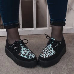 T.U.K. Black & Mint Leopard Viva Mondo Creeper
