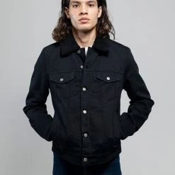 DeadRockers Twist Of Cain Black Shearling Denim Jacket Guys
