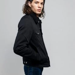DeadRockers Twist Of Cain Black Shearling Denim Jacket Guys