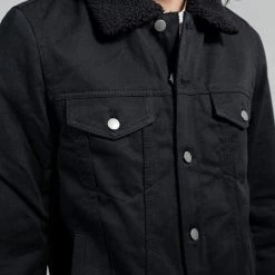 DeadRockers Twist Of Cain Black Shearling Denim Jacket Guys