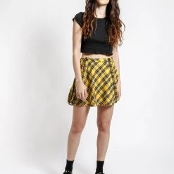 Tripp NYC Yellow Plaid Suspender Skirt
