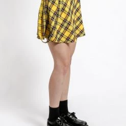 Tripp NYC Yellow Plaid Suspender Skirt