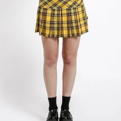Tripp NYC Gals Yellow Plaid Pleated Skirt
