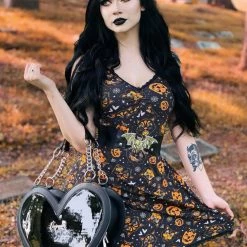 Sourpuss Classic Halloween Print Slip Dress