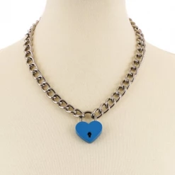 Funk Plus Gals Blue Heart Lock Chain Necklace