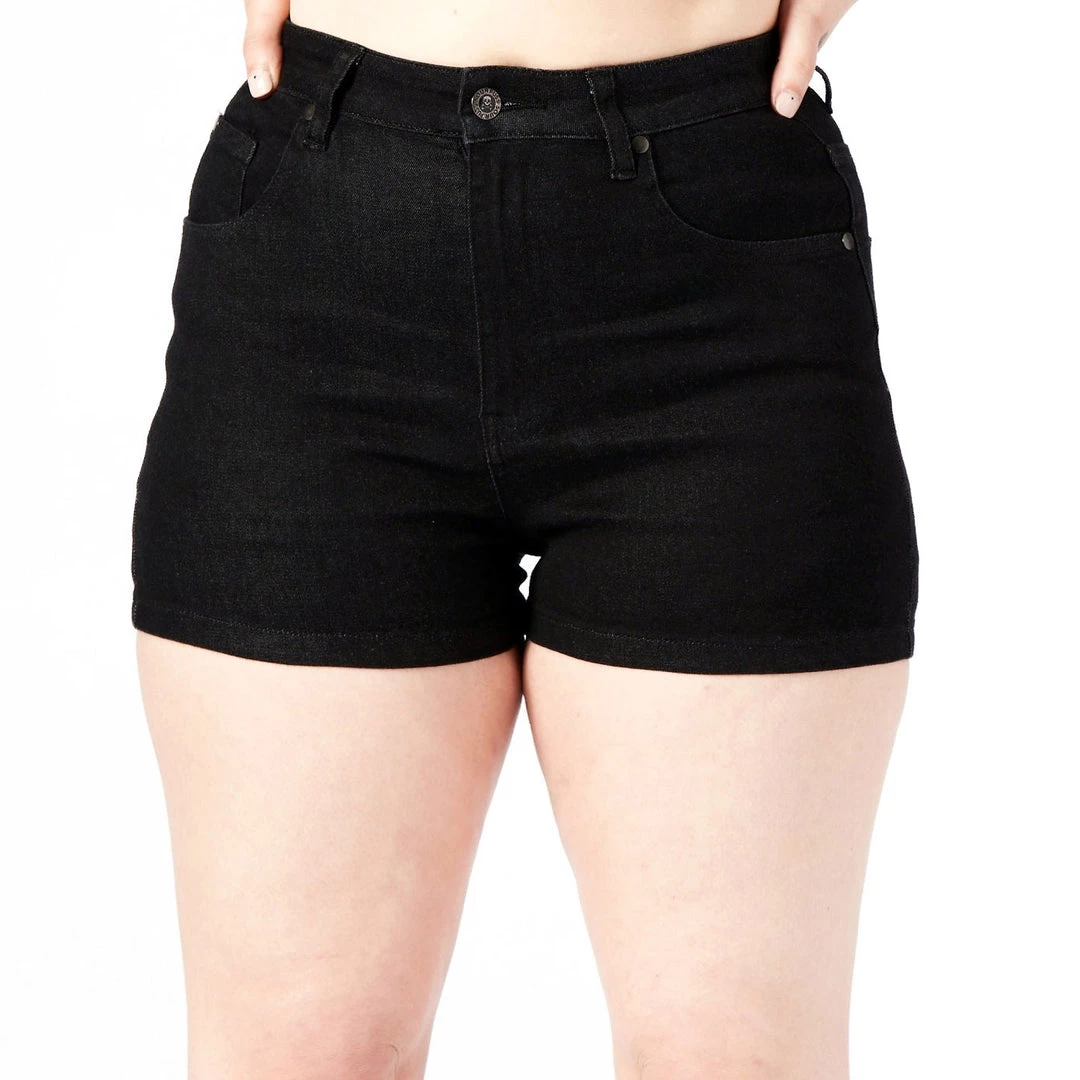 Sourpuss Essential Black Denim Shorts Gals 6 Sourpuss Essential Black Denim Shorts Gals