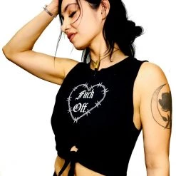 Switchblade Stiletto Fuck Off Crop Tie Top