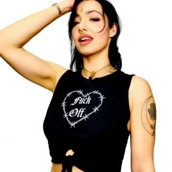 Switchblade Stiletto Fuck Off Crop Tie Top