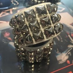 Ape Leather Accessories White 3 Row Pyramid Stud Wristband