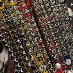 Funk Plus 3 Row Plaid Pyramid Stud Wristband (Various Colors) Accessories