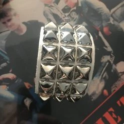 Ape Leather Accessories White 3 Row Pyramid Stud Wristband