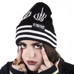 Too Fast Up Yours Skeleton Hands Knit Beanie Accessories