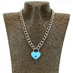 Funk Plus Gals Blue Heart Lock Chain Necklace