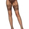 Leg Avenue Gals Faux Garter Lace & Fishnet Tights