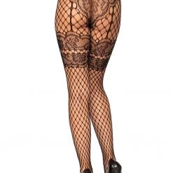 Leg Avenue Gals Faux Garter Lace & Fishnet Tights