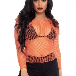 Leg Avenue Orange Coral Fishnet Top