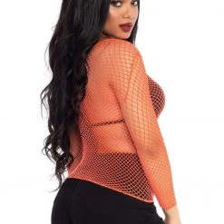 Leg Avenue Orange Coral Fishnet Top