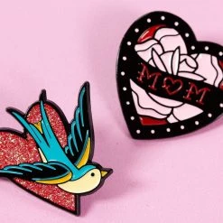 Sourpuss Sparrow Heart Enamel Pin Enamel // Metal