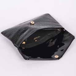 DeadRockers Black Faux Croc Envelope Clutch Purse Gals