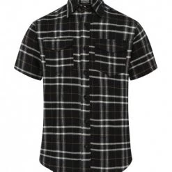 Banned Apparel Black Plaid Short Sleeve Button Up Shirt Guys