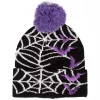 Too Fast Glitter Spider Webs Pom Pom Knit Beanie