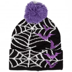 Too Fast Glitter Spider Webs Pom Pom Knit Beanie