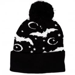 Too Fast Moon Stars & Bats Pom Pom Knit Beanie Accessories