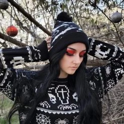 Too Fast Moon Stars & Bats Pom Pom Knit Beanie Accessories