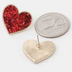 DeadRockers Accessories Red Glitter Heart Stud Earrings