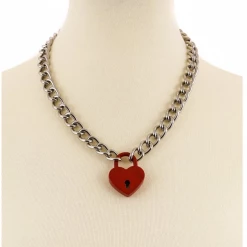 Funk Plus Gals Red Heart Lock Chain Necklace