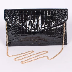 DeadRockers Black Faux Croc Envelope Clutch Purse Gals