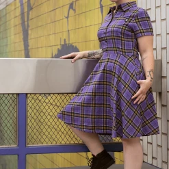 Sourpuss Purple Plaid Button Down Dress