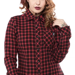 Sourpuss Gals Red & Black Flannel Top