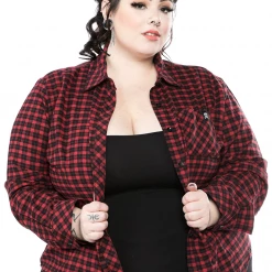 Sourpuss Gals Red & Black Flannel Top