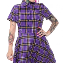 Sourpuss Purple Plaid Button Down Dress