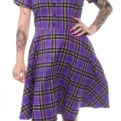Sourpuss Purple Plaid Button Down Dress
