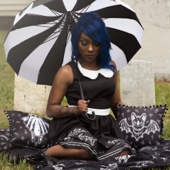 Sourpuss Black & White Striped Pagoda Umbrella