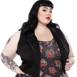 Sourpuss Black Studded Moto Vest Gals