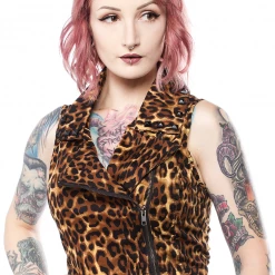 Sourpuss Leopard Studded Moto Vest