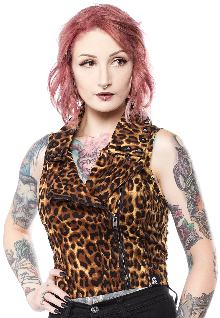 Sourpuss Leopard Studded Moto Vest 3 Sourpuss Leopard Studded Moto Vest