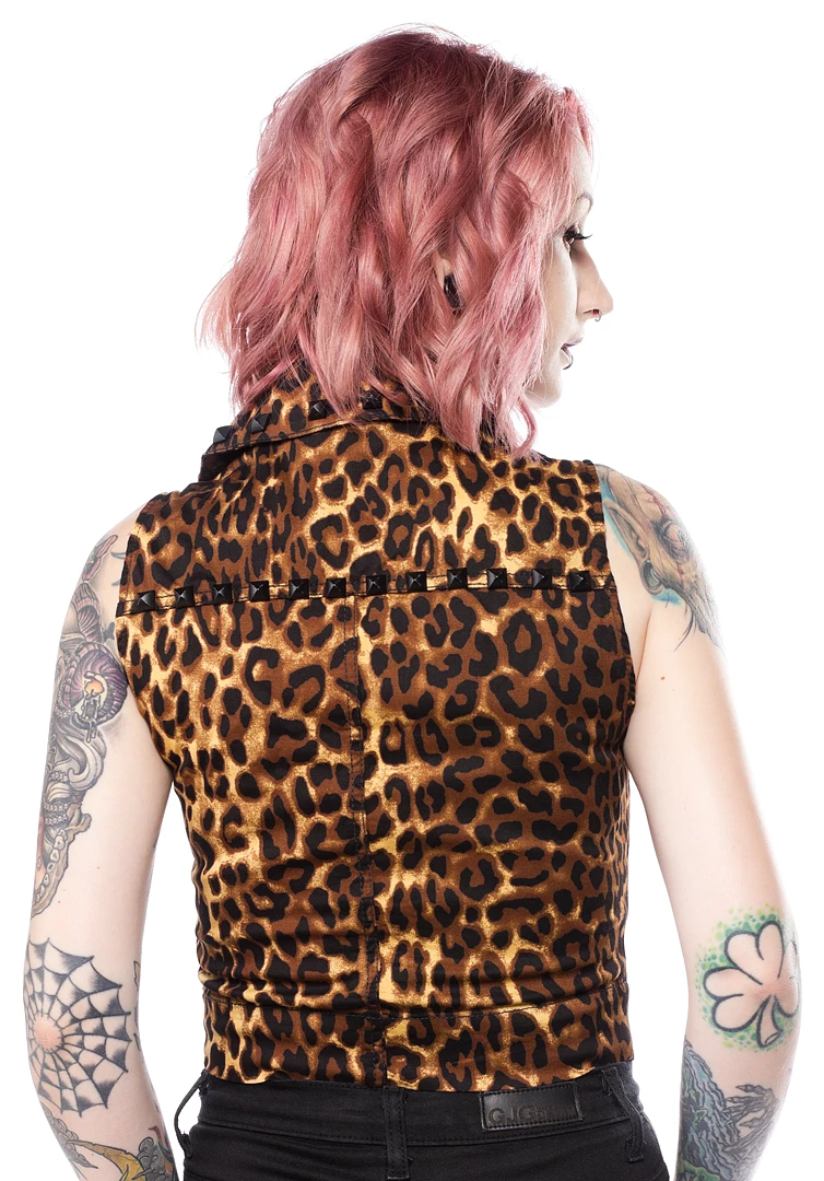 Sourpuss Leopard Studded Moto Vest 4 Sourpuss Leopard Studded Moto Vest