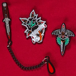 Sourpuss Pins Switchblade Chain Enamel Pin